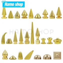 Gold Bullet Rivets For Clothes Thorns Patch To Shoes Punk Garment Leather Craft Studs and Spikes With Screws Multiple Size