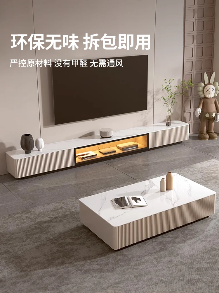 Rock slab TV cabinet Modern simple small apartment light luxury high-end floor cabinet Living room household