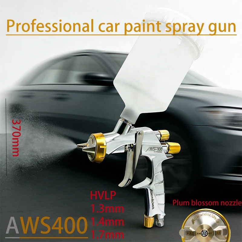 Pistola de Pintura Automotriz HVLP WS400 de Alta Atomización de 1.3mm/1.4mm con Boquilla Tipo Flor de Ciruelo para Capa Final, Capa Transparente y Pintura a Base de Agua