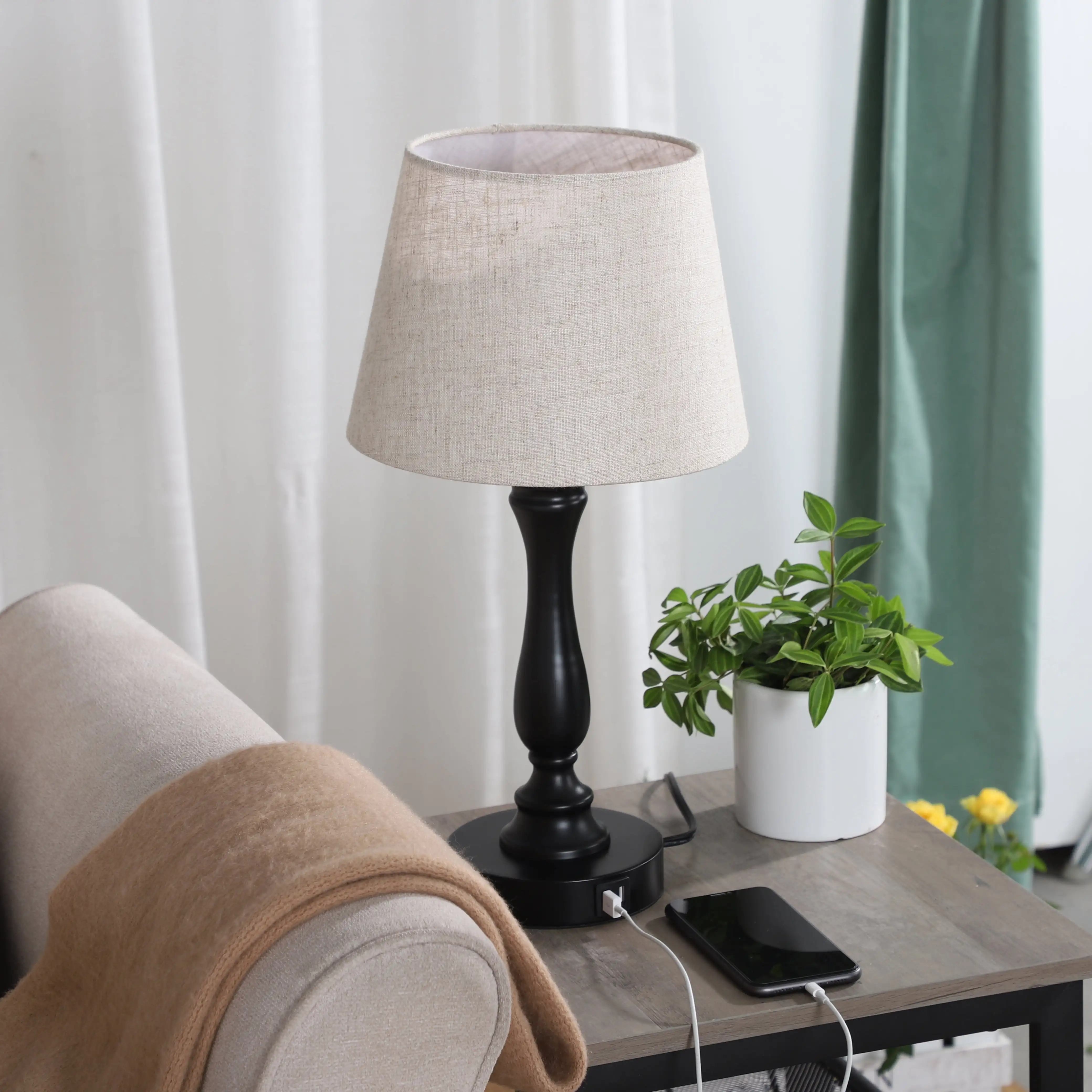 

19" Modern Touch Control Table Lamp 3-Way Dimmable with 2 USB Ports, Black Metal Lamp for Living Room, Bedroom