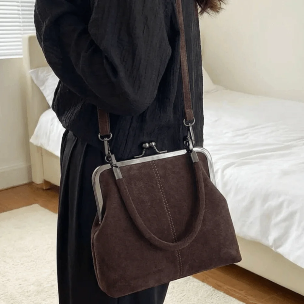 

Большая вместительная матовая сумка в стиле ретро с замком Kiss Lock, сумка через плечо из искусственной кожи с короткой ручкой и застежкой-клатчем, повседневная сумка на плечо