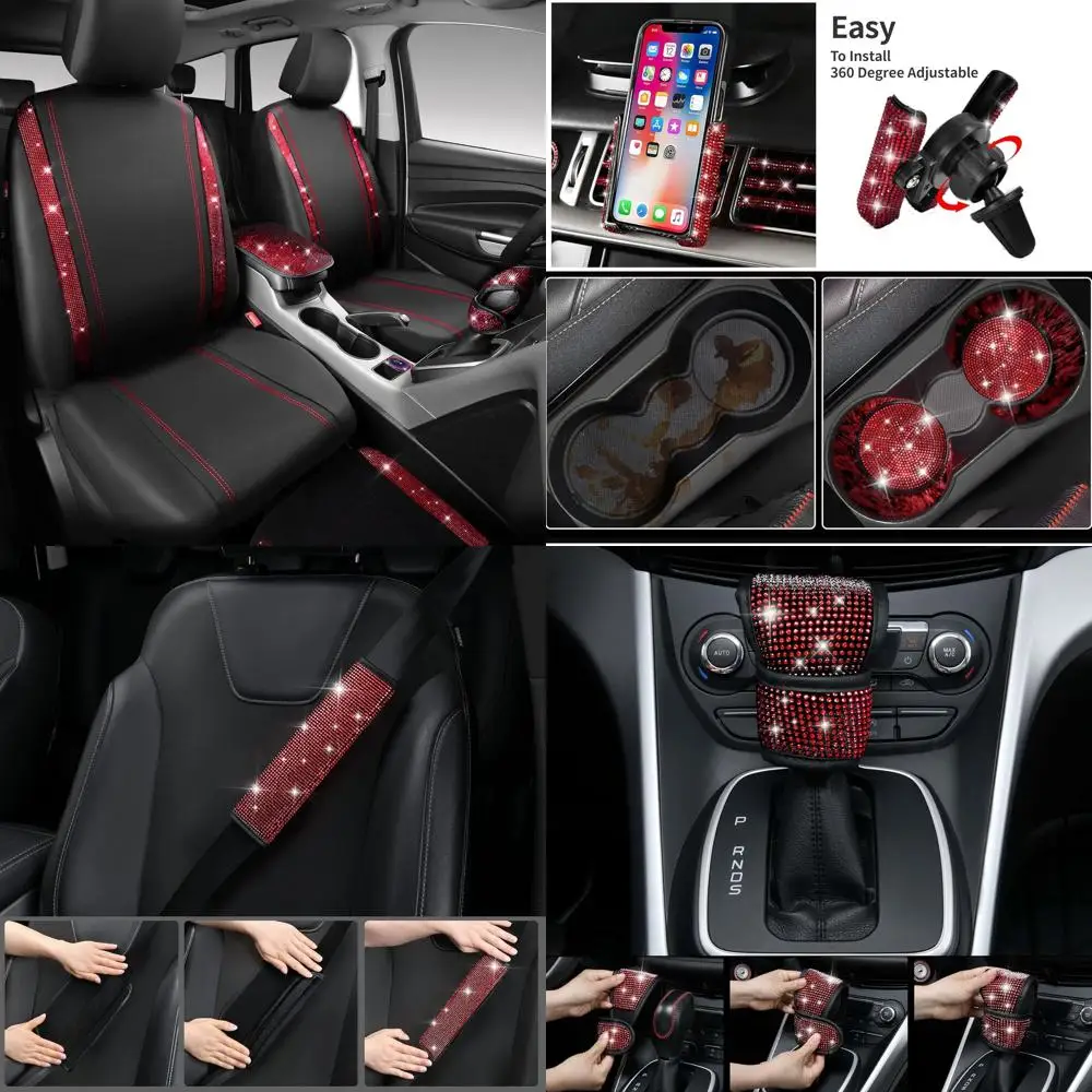 

Комплект автомобильных аксессуаров Diamond для женщин, полностью кожаные чехлы на сиденья, 15-лестящий чехол на руль, блестящие коврики, милые Inter