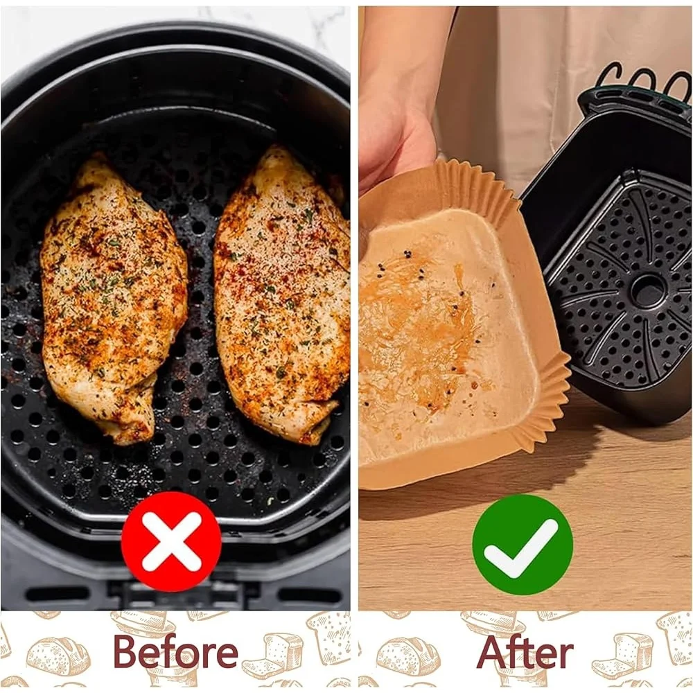 10 Inch Disposable Air Fryer Liners Parchment Paper Sheets Non-Stick Eco-Friendly Heat Resistant 100 Pack Easy Cleanup