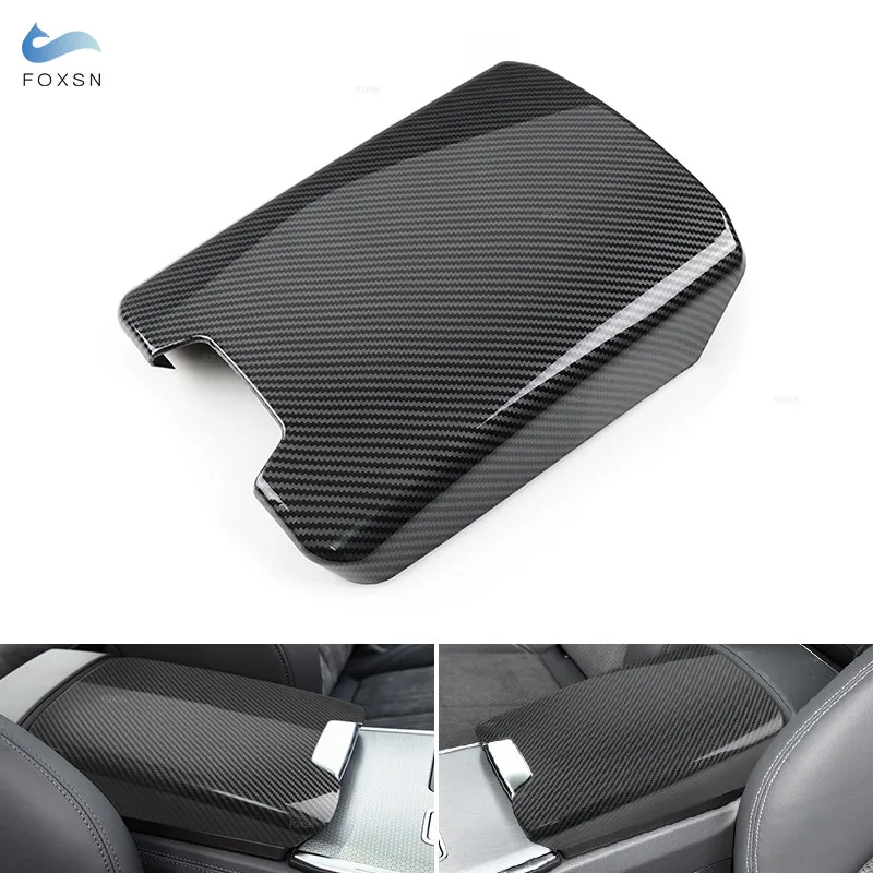 For Audi A6 C8 2019 2020 2021 Car Interior Center Console Armrest Storage Box Cover Carbon Texture Trim Accessories