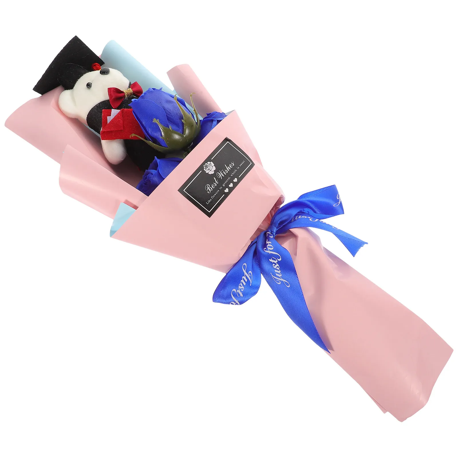 

Graduation Bear Bouquet Premium Artificial Flower Bundle Featuring Cute Bear Figure Photo Prop Grad Party Decoration Graduation