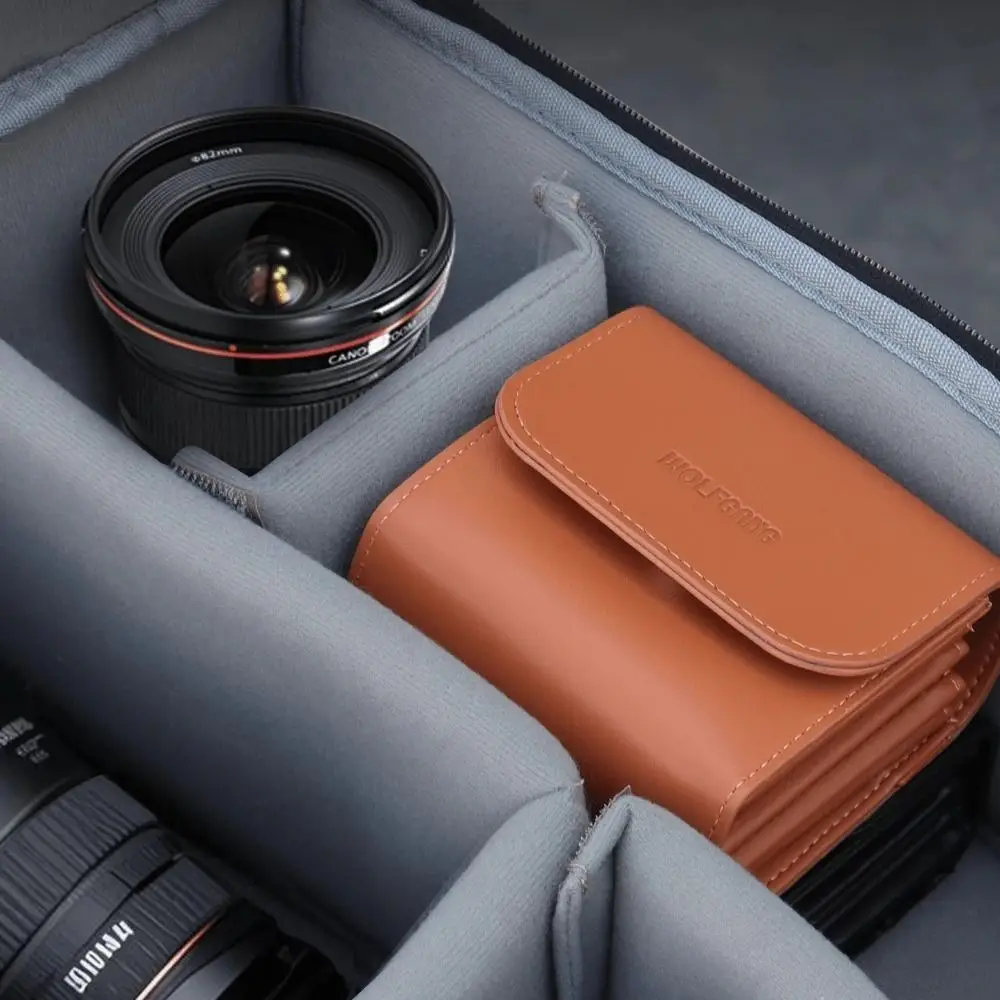 

6 Pockets Camera Lens Filter Bag Shockproof PU Leather Filter Pouch Hard Shell Protective Filter Carrying Case Lens Accessories