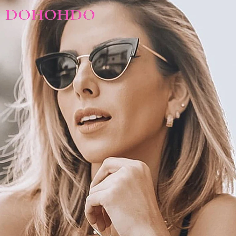 

DOHOHDO New Sexy Fashion Trendy Cat Eye Sunglasses Women Brand Retro Gray Thick Sunglasses Men Shades Eyewear Gafas De Sol UV400