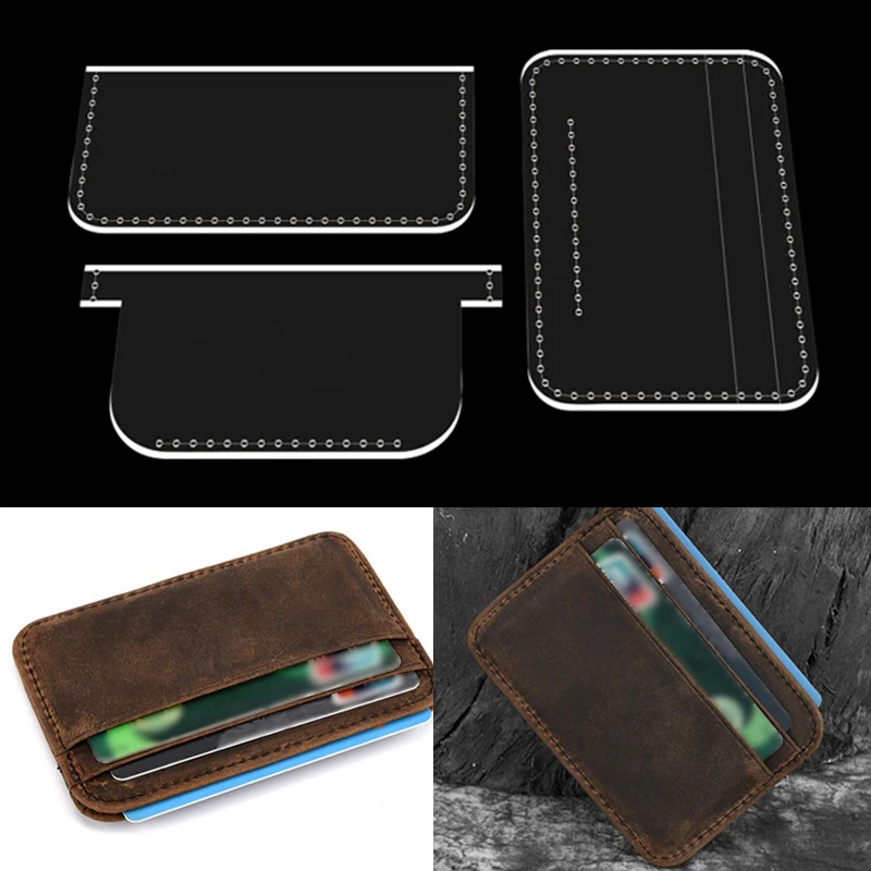 YOMDID 3PCS Mini Card Case Pocket Wallet Acrylic Making Template DIY Card Case Purse Acrylic Mold Leathercraft Stencil Supplies