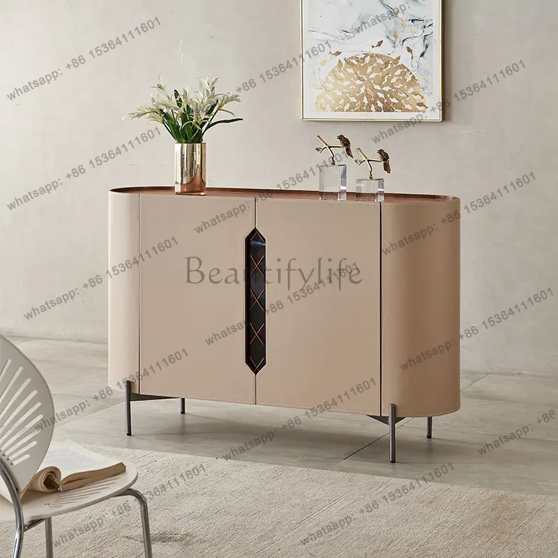 LD Italian Light Luxury Saddle Leather Entryway Counter Entrance Hall Sideboard