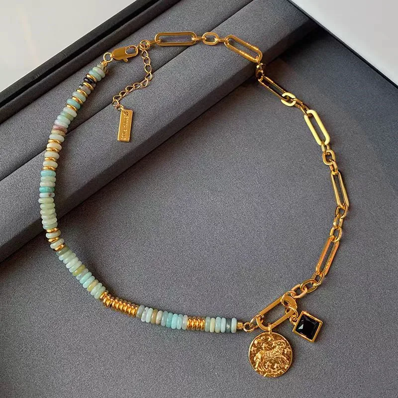 

12 Zodiac Signs Natural Stone Beaded Necklace Fashionable Exaggerated Design Choker Necklace for Women Daily Commute Accessory