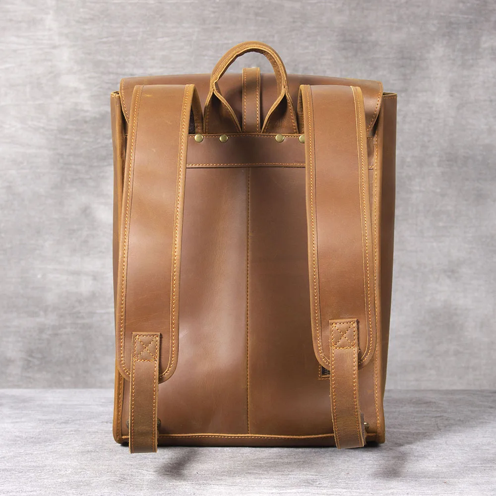 S.WORKER Vintage Echtleder 14" Laptop-Rucksack Herren Casual Preppy Schultasche Crazy Horse Rindsleder Tasche – Detail 10