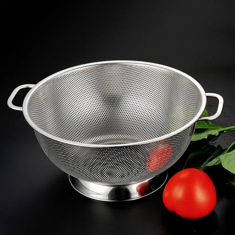 

Stainless Steel Colander With Double Handle Food Pasta Strainer Basket With Self-draining Solid Ring Base Fine Mesh Filter