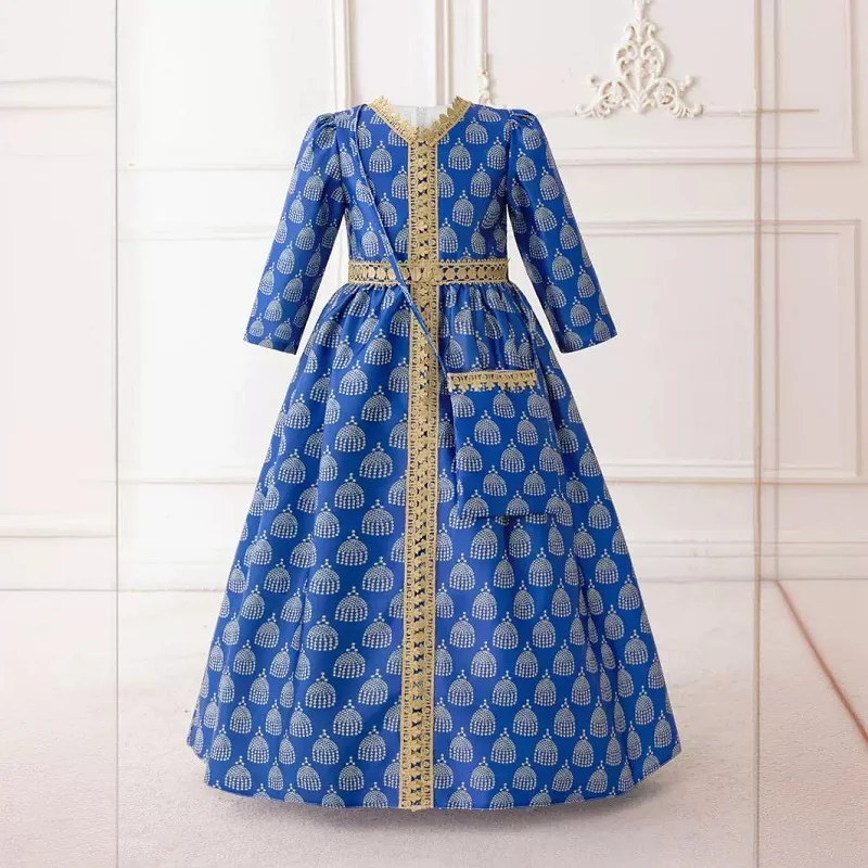 Vêtements arabes du Moyen-Orient pour filles, jupe longue imprimée, robe à la mode, fête d'anniversaire 4-7, jupe de princesse, sac à bandoulière