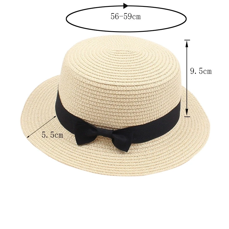 Damen-Sommerhut im britischen Stil, einfacher Strohhut mit kleiner Krempe, koreanischer Stil, Schleifenknoten, flacher Sonnenhut, beliebter Damen-Strohhut – Detail 3