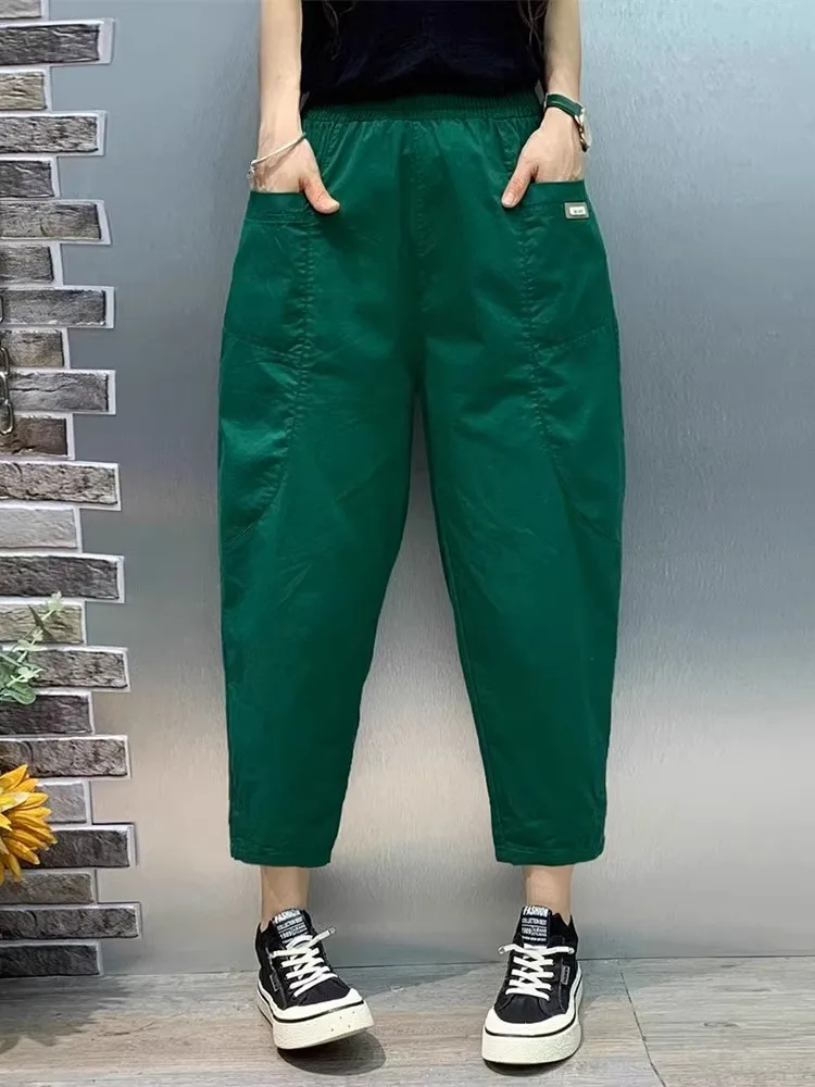 

Plus Size Summer Waed Cotton Harlan Pants Women's Loose Skinny Leg Casual Nine-Tenths Wide Leg Pants Commute Korean Sle