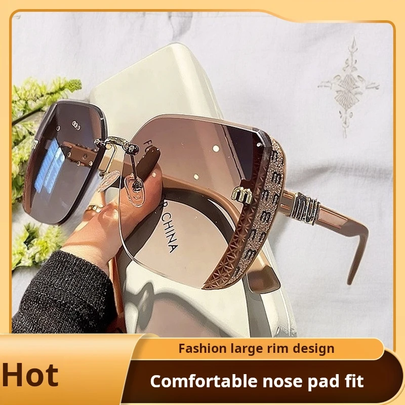 

2025 New Semi-Rimless Bevelled Sunglasses Women Minimalist Luxury Design UV400 Protection Cat-Eye Slimming Fashion Eyewear