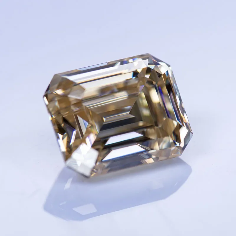 Moissanite Stone Emerald Cut Primary Color Tea Yellow Gemstone Lab Grown Diamond for Charms Jewelry Making with GRA Certificate