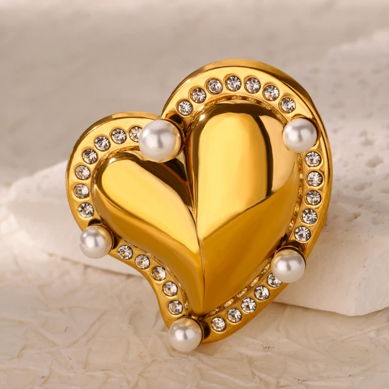 Gold Color Super Heart Rings for Women Stainless Steel Geometric Star Wedding Ring Aesthetic Fashion Jewelry Christmas Gift