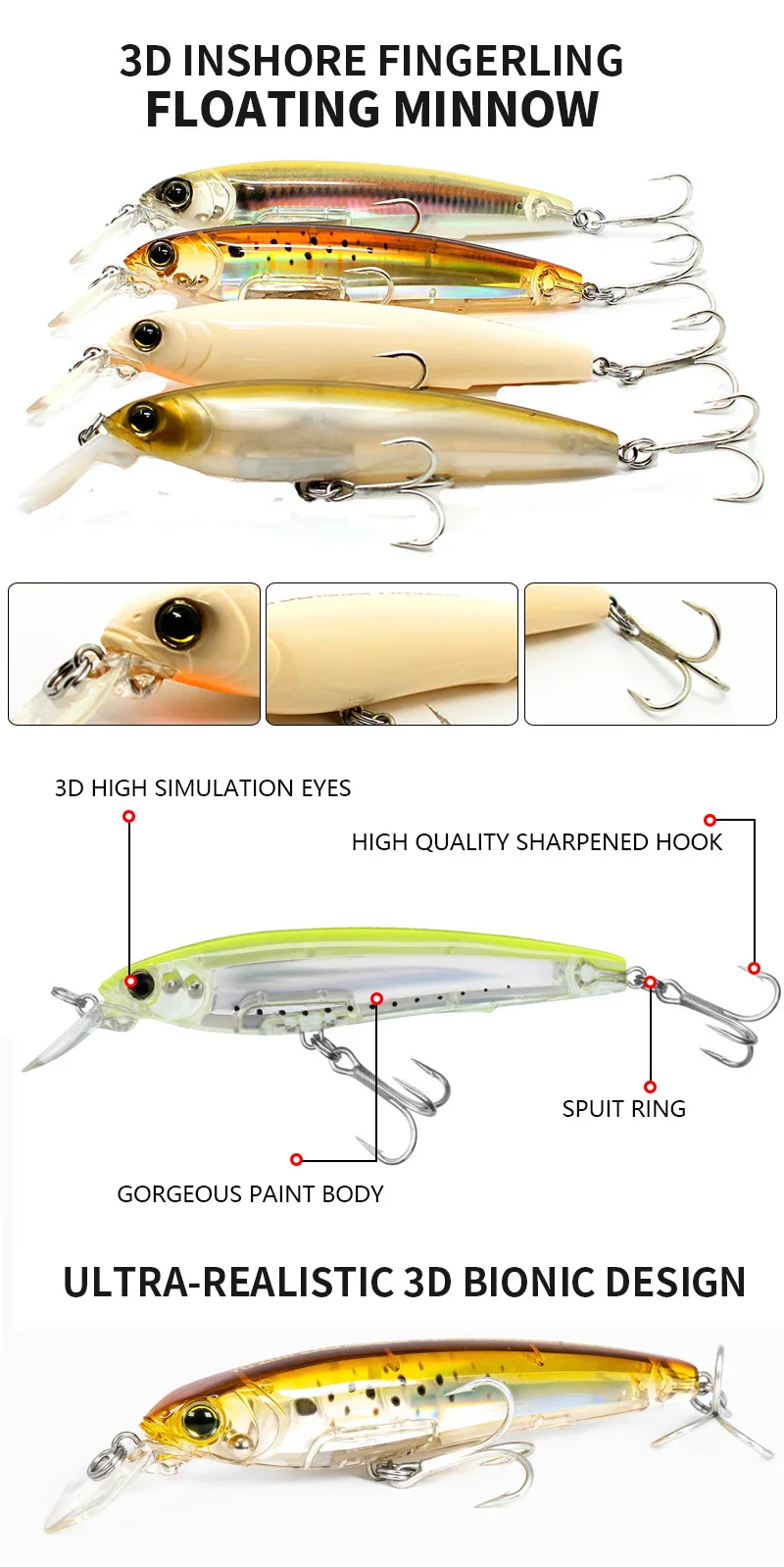 BILLINGS 1 Stück schwimmender Kunstköder 10 cm/17 g, Süßwasser- und Meeresfischköder, scharfer Dreifachhaken, praktisches Angelzubehör – Detail 13