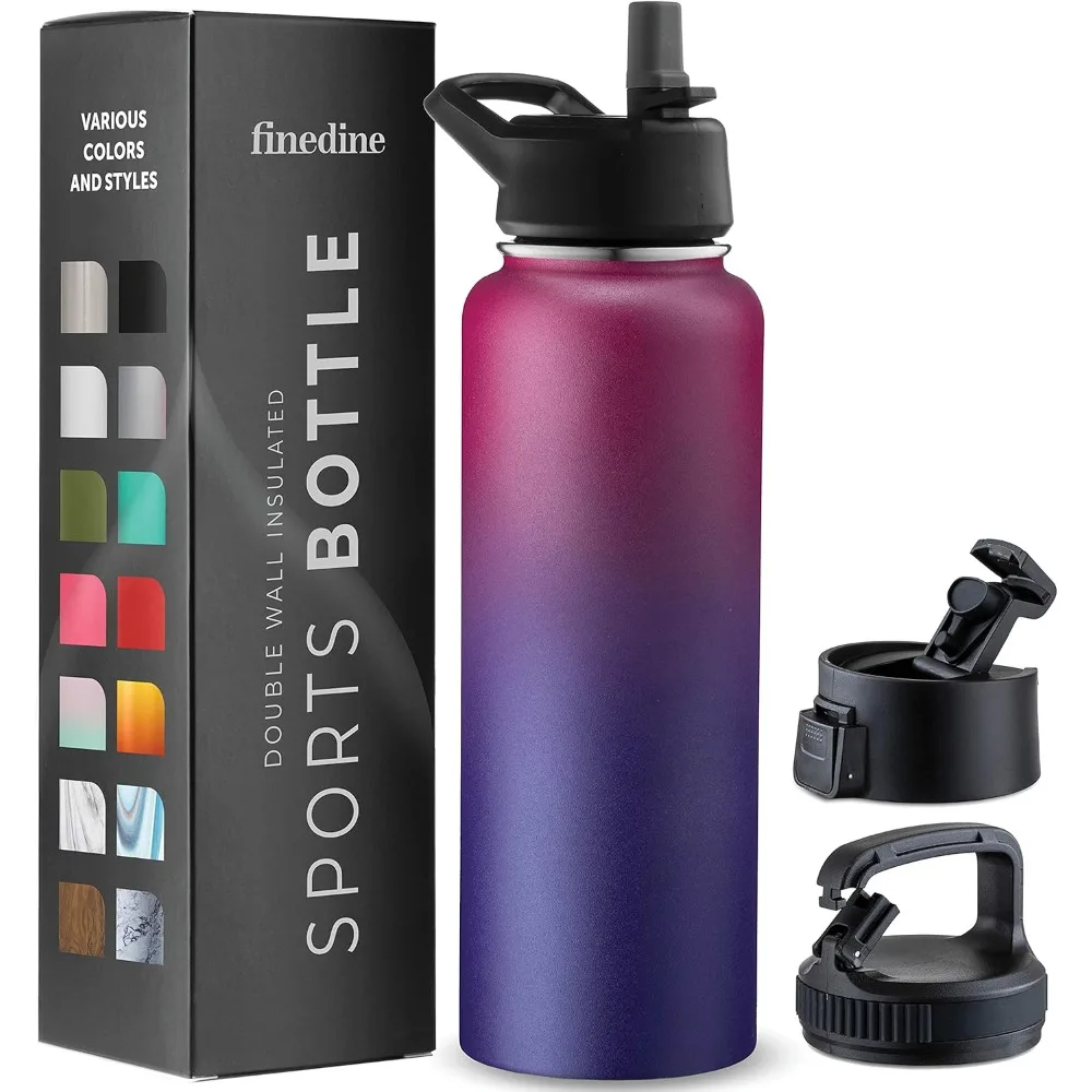 Insulated Water Bottles with Straw 40 Oz Stainless Steel Metal Bottle W/ 3 Leak Proof Lids For Travel School Sports Gym