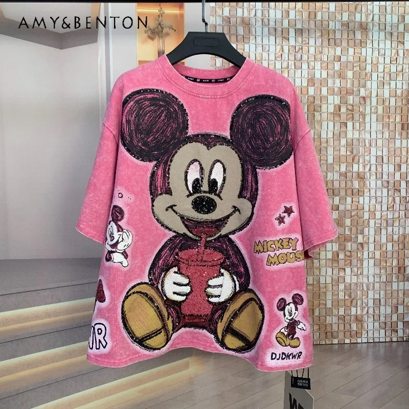 

Trendy Brand New Kawaii Y2k Top Tees Fashion Heavy Craft Cartoon Age-Reducing Pullover Loose Short Sleeves T-shirts Top Pullover