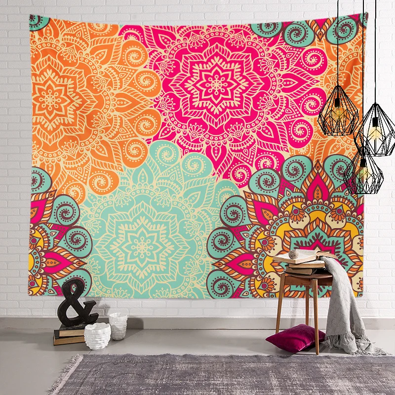1 Tapiz Bohemio Mandala - Estilo Étnico Multicolor, Tela de Poliéster para Decoración de Sala, Dormitorio u Oficina con Kit de I