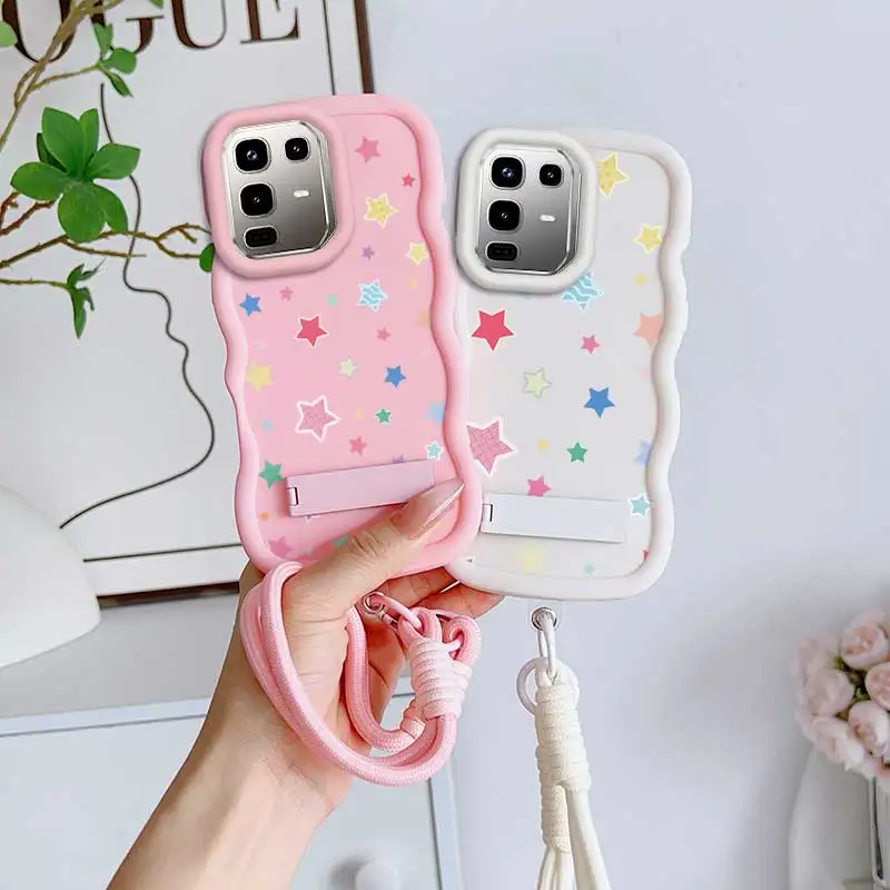 Casing Infinix Note 50 4G Edisi Hiburan, Motif Bintang Warna-warni, Fleksibel, Ringan, Dilengkapi Tali Gantungan dan Penyangga, Ideal Untuk