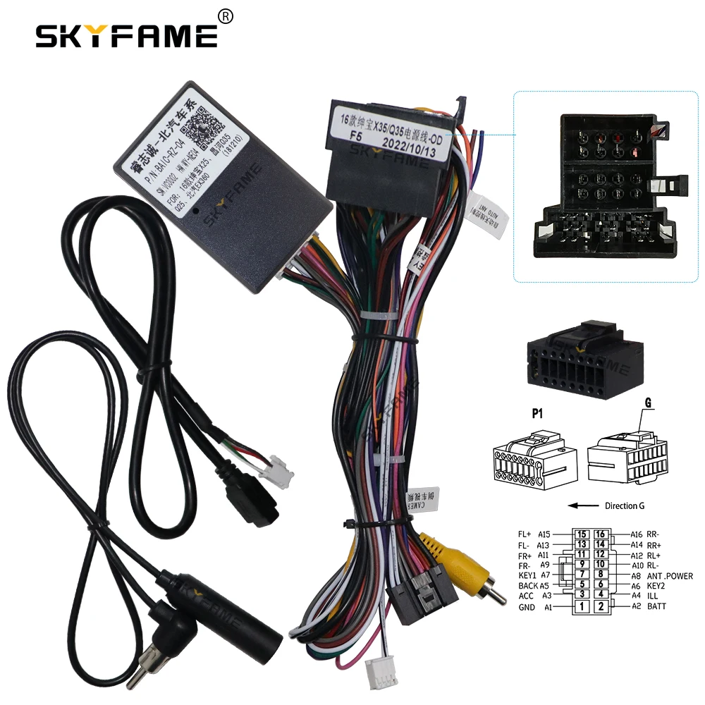 SKYFAME 16Pin Car Wiring Harness Adapter Canbus Box Decoder Android Radio Power Cable For Beiqi BAIC Senova X35 OD-BQ-09