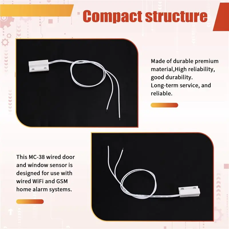 【GREAT VALUE】6Pcs MC-38 Wired Door Window Sensor Magnetic Switch For Wired WIFI GSM Home Alarm System Normally Closed Nc