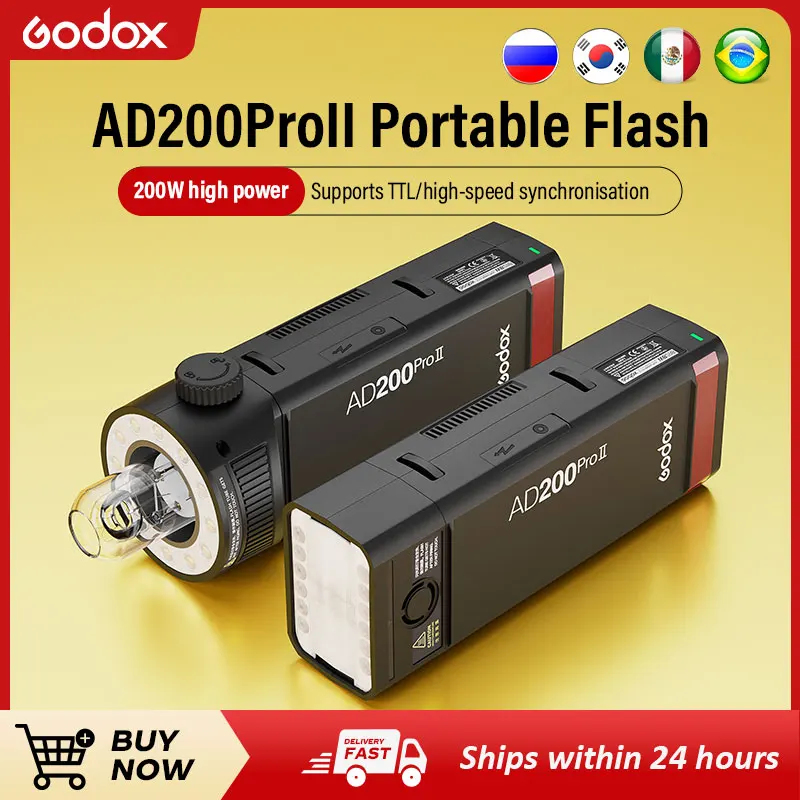 

GODOX AD200ProII Updated 200Ws 2.4G Flash Pocket Flash Adjustable from 1/512 to Full Power Compatible with X3 Trigger