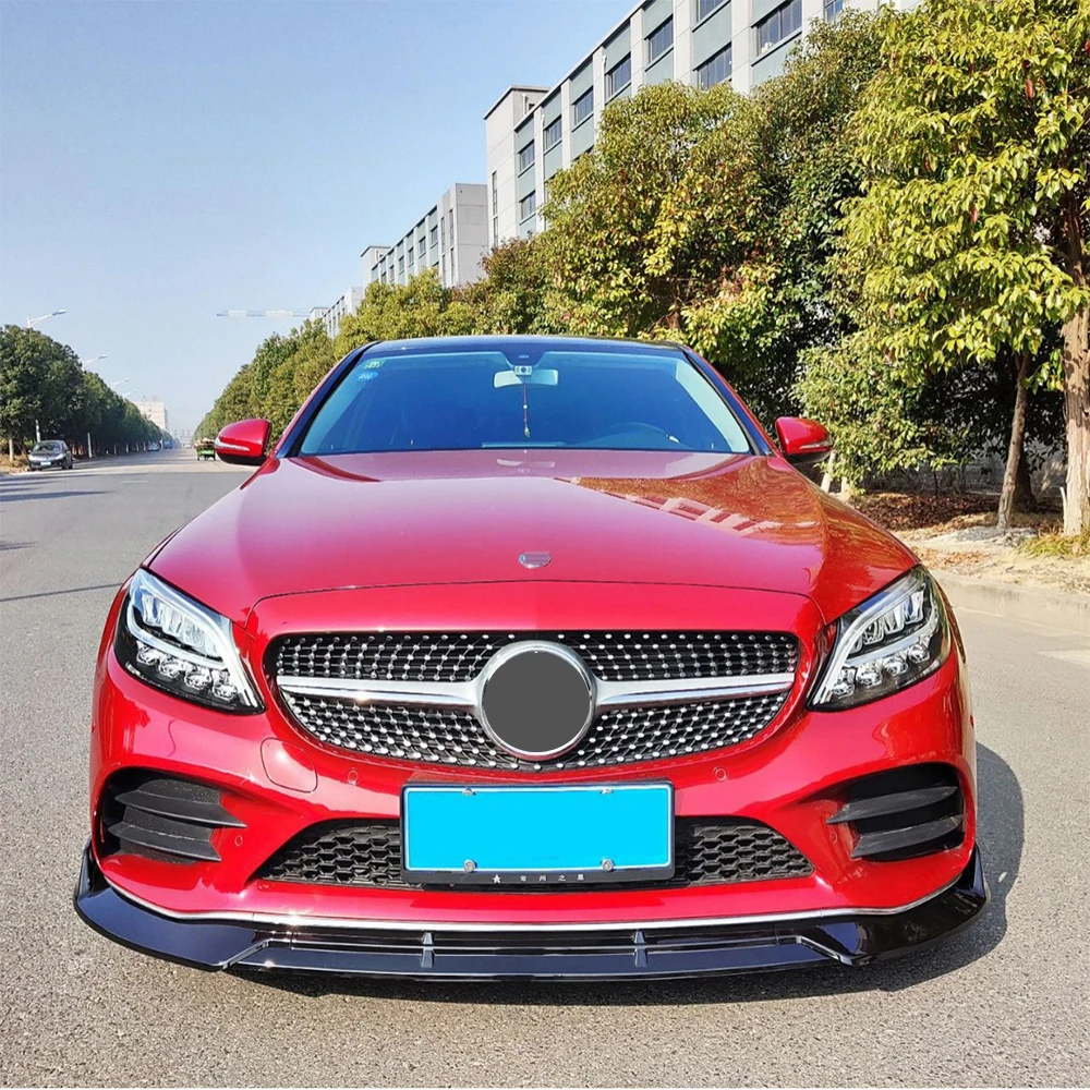 For Mercedes Benz C-Class W205 2019 2020 2021 Brabus Style Front Bumper Lip Spoiler Splitter Diffuser Body Kit Guards Protector