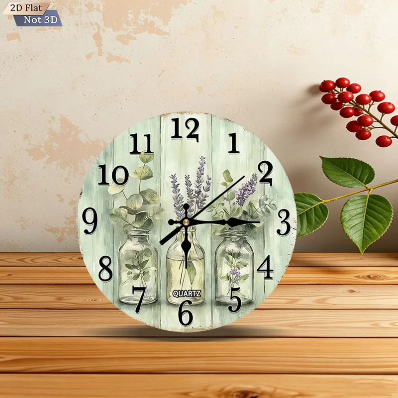 Lavender Glass Bottle Wall Clock, Silent Round Swiss Quartz Wall Clock, Pattern/Design, Suitable for Bedroom, Living Room