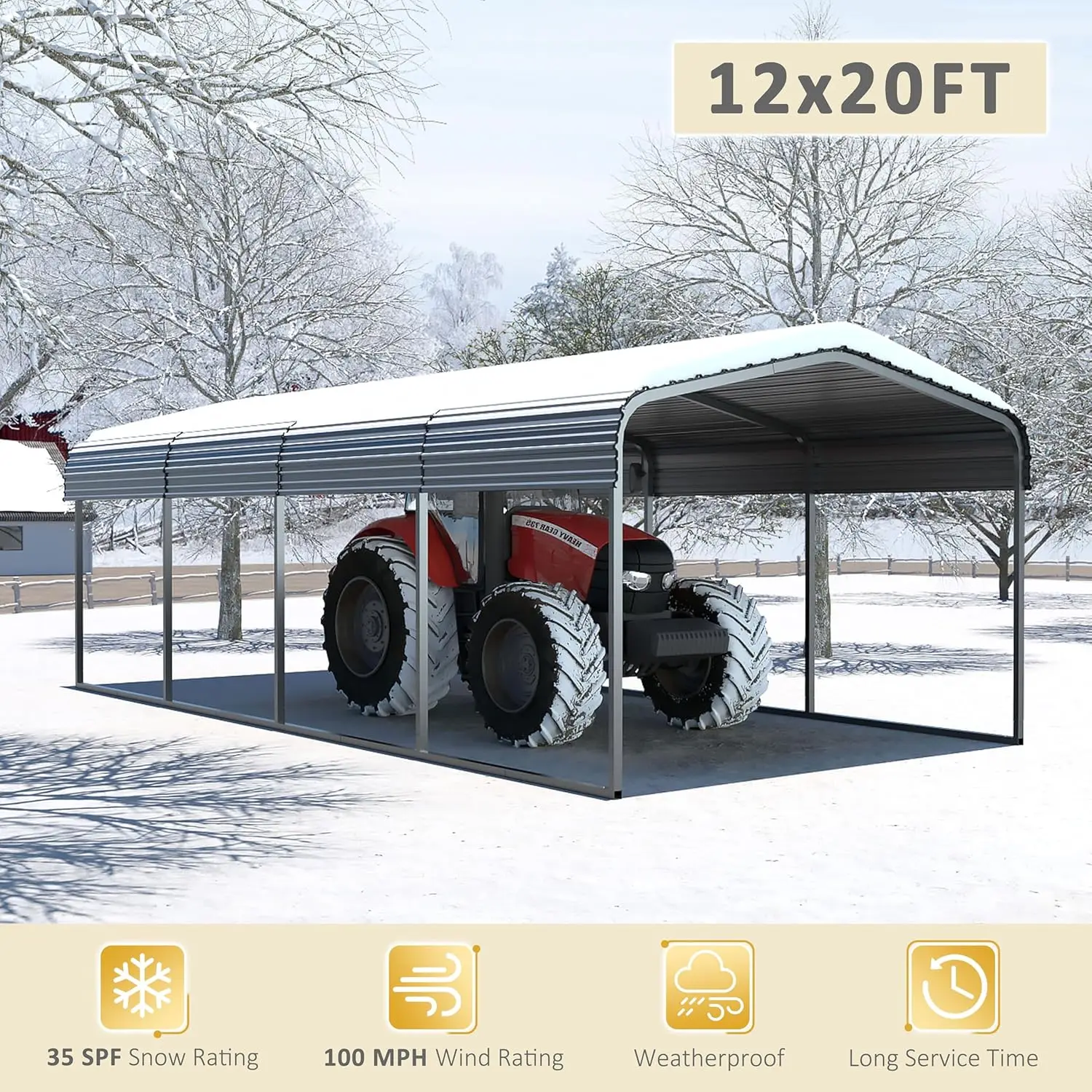 12x20 FT Outdoor Carport with Metal Roof, Heavy Duty Metal Carport Canopy,Garage Car Shelter Shade for Car,Truck, Boat, Gray