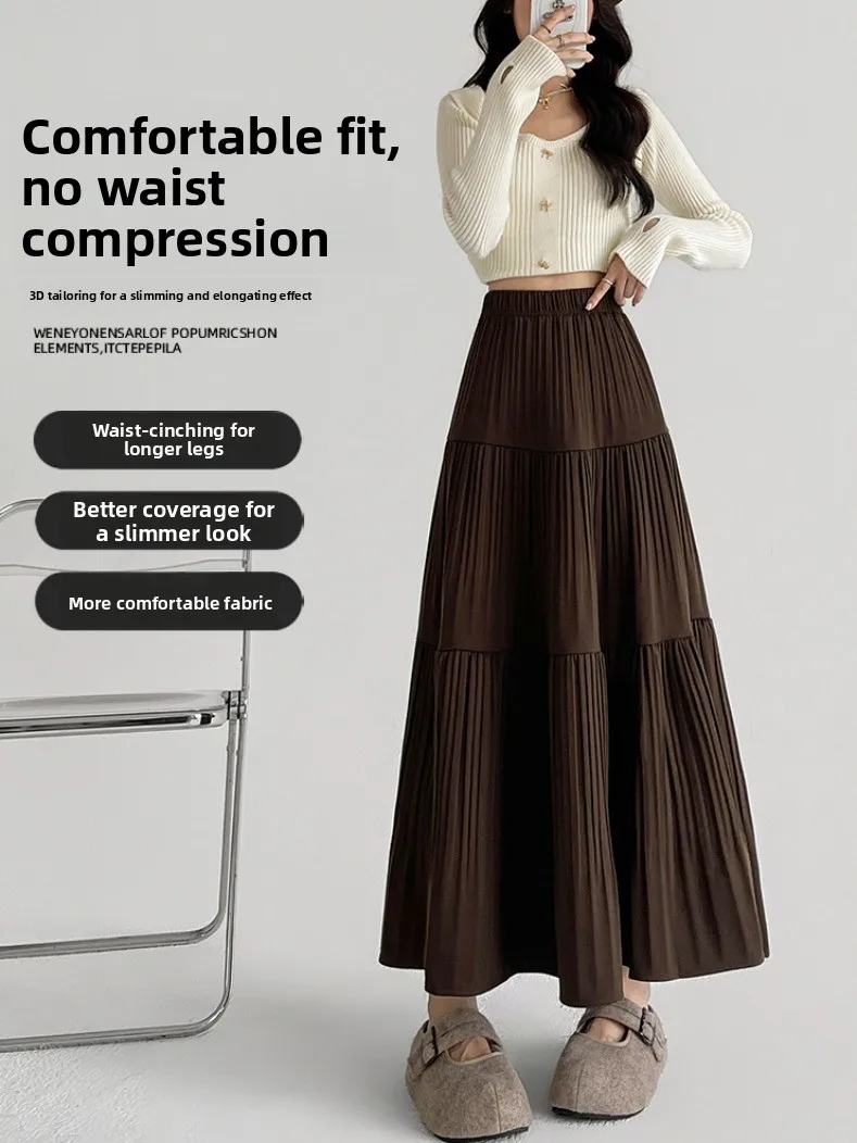 Ele falda acampanada de cintura alta para mujer Otoño Invierno Fce Cake Sle falda acampanada paraguas Falda plisada adelgazante