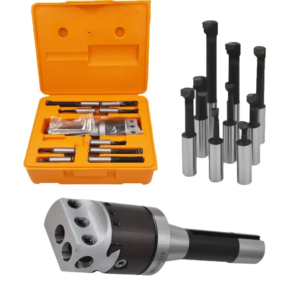 2In Carbide Boring Bar Set R8 Shank Milling Machine Accessories Head Size 2In Cross Hole Dia 1/2In Maximum Offset 5/8In High