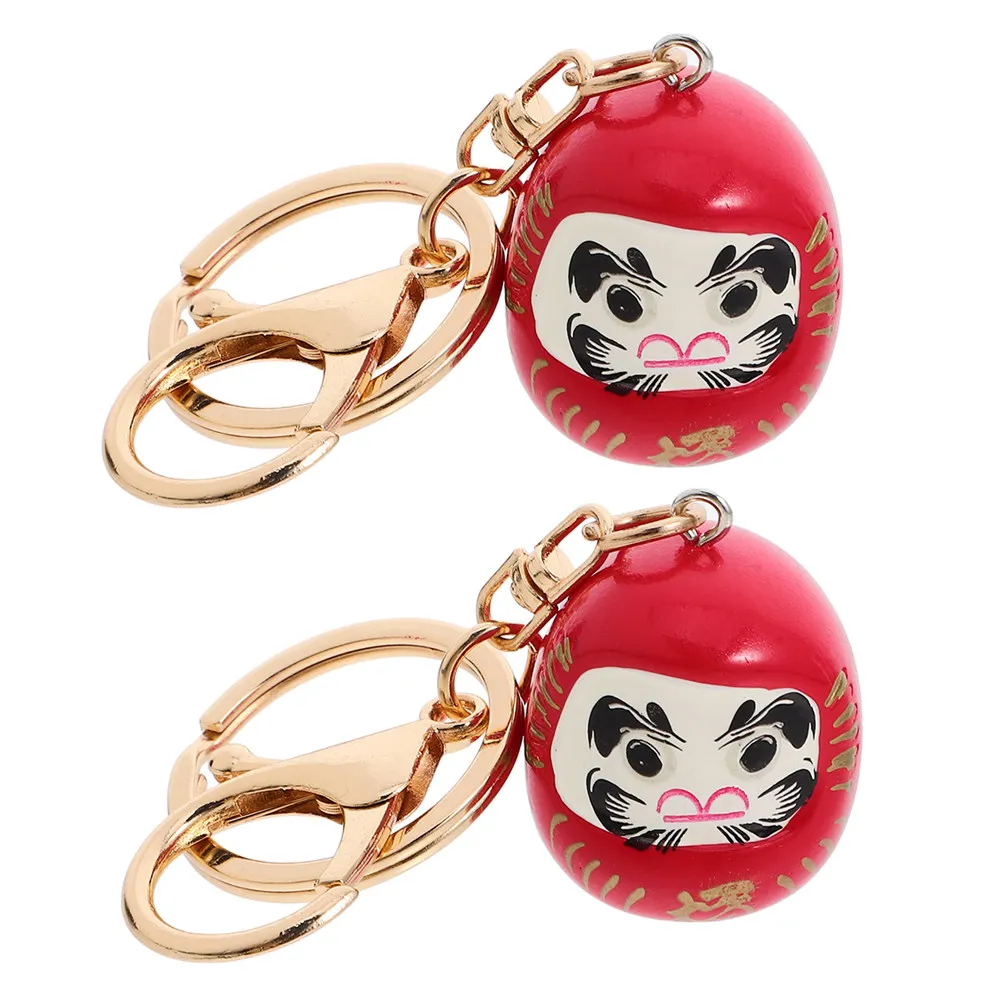 2Pcs Traditional Japanese Daruma Keychain Symbol Resin Key Ring for Wallet Phone Bag Handbag Backpack Good Luck