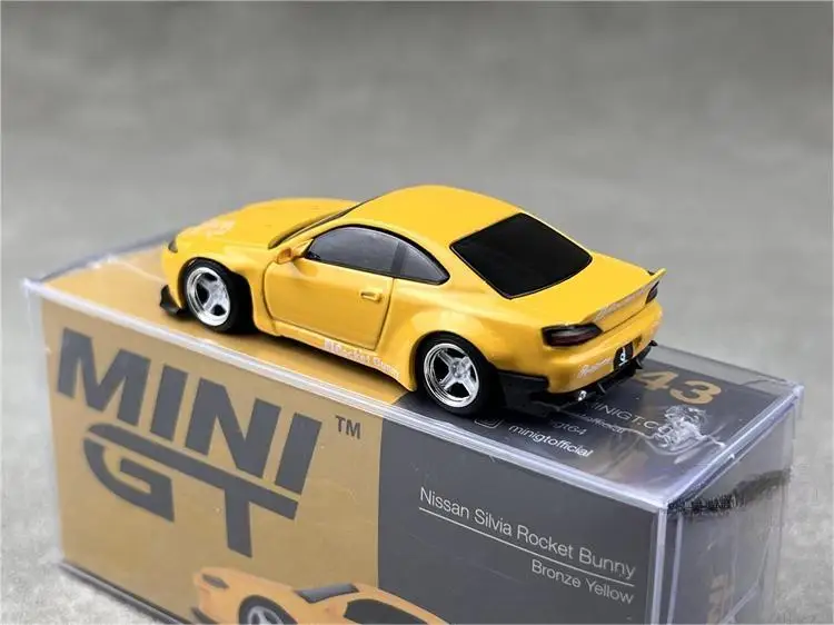 MINI GT 1/64 #643 Nissan Silvia (S15) Rocket Bunny Bronze Yellow Die-cast Alloy Car Model Collection Display Gift