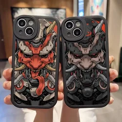 Japanese Oni Hannya Samurai Demon Mask Phone Case For IPhone 16 15 14 13 12 11 Pro Max Mini Xs X Plus Soft Leather Cover