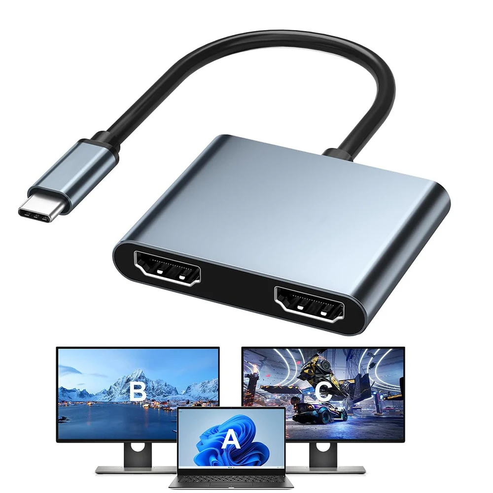 USB C to Dual 4K HD Display Adapter Type C to HDMI-compatible Converter Extended Monitor for HP Lenovo Thunderbolt3/4 Laptop