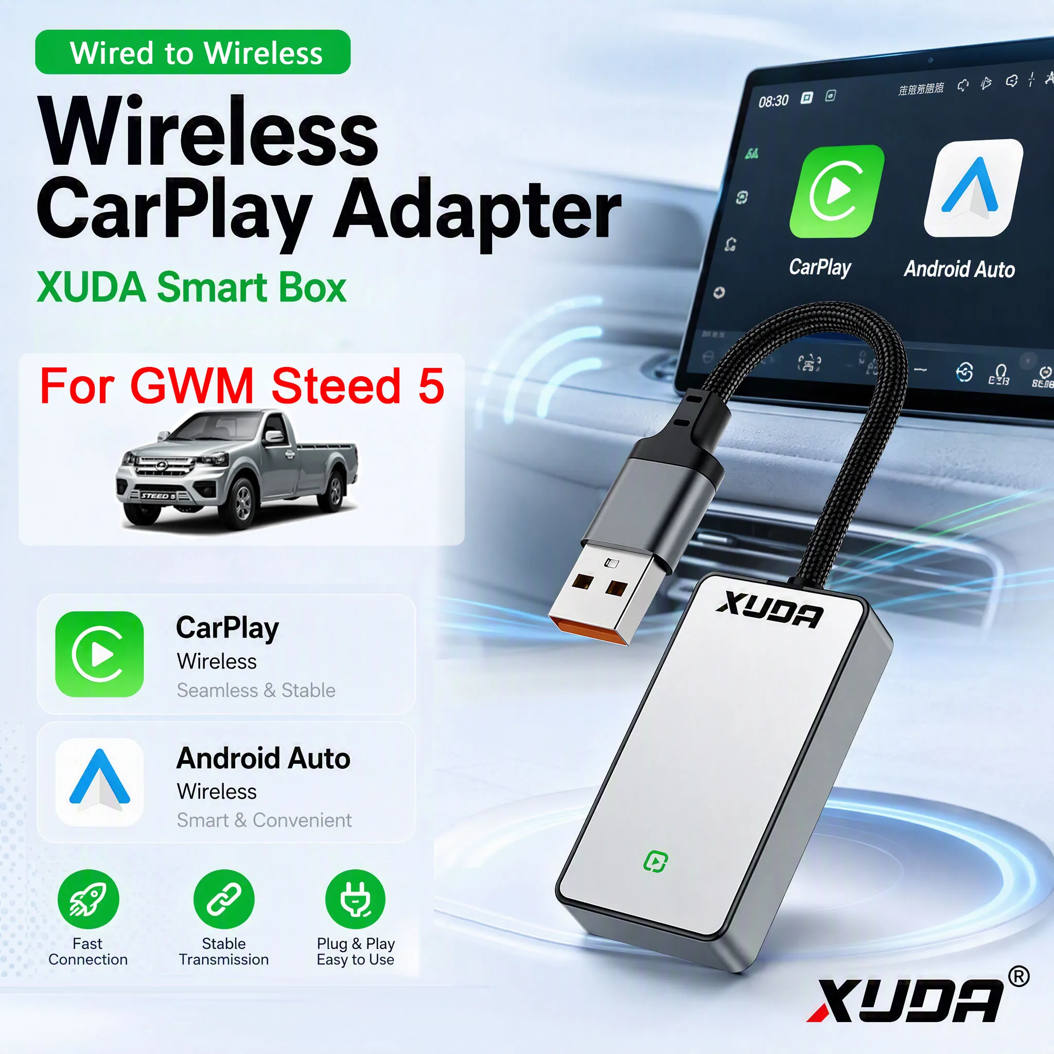 xuda-for-gwm-steed-5-apple-carplay-android-auto-smart-boxwifi-btmusic-multilingual-google-map-spotify-waze-call-voice-control