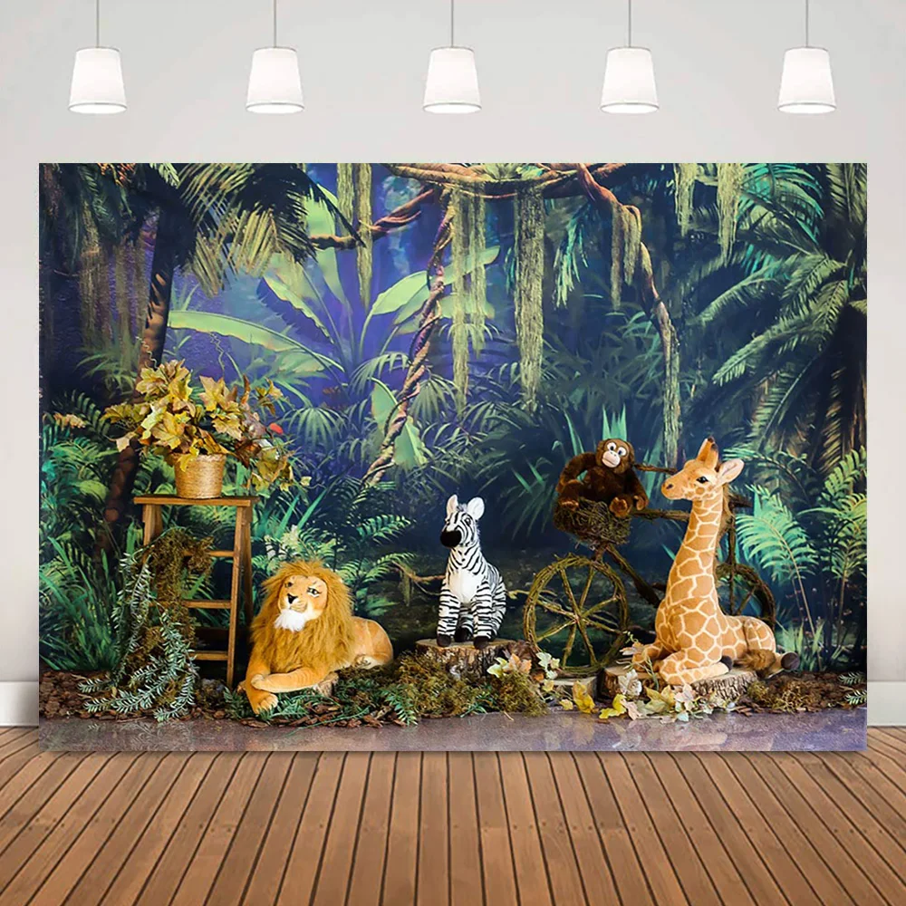 

Jungle Animals Wild One Cake Smash Photography Backdrop Safari Children Birthday Party Background Woodland Portrait Shoot Studio