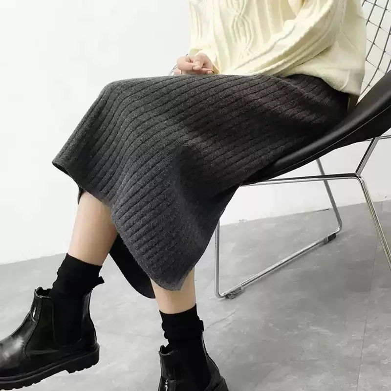 

Fashionable KnittedPencil SkirtWomen’s AutumnWinterLong Skirt BodyconHigh WaistSplit Midi SkirtCasual WoolSkirt for EverydayWear