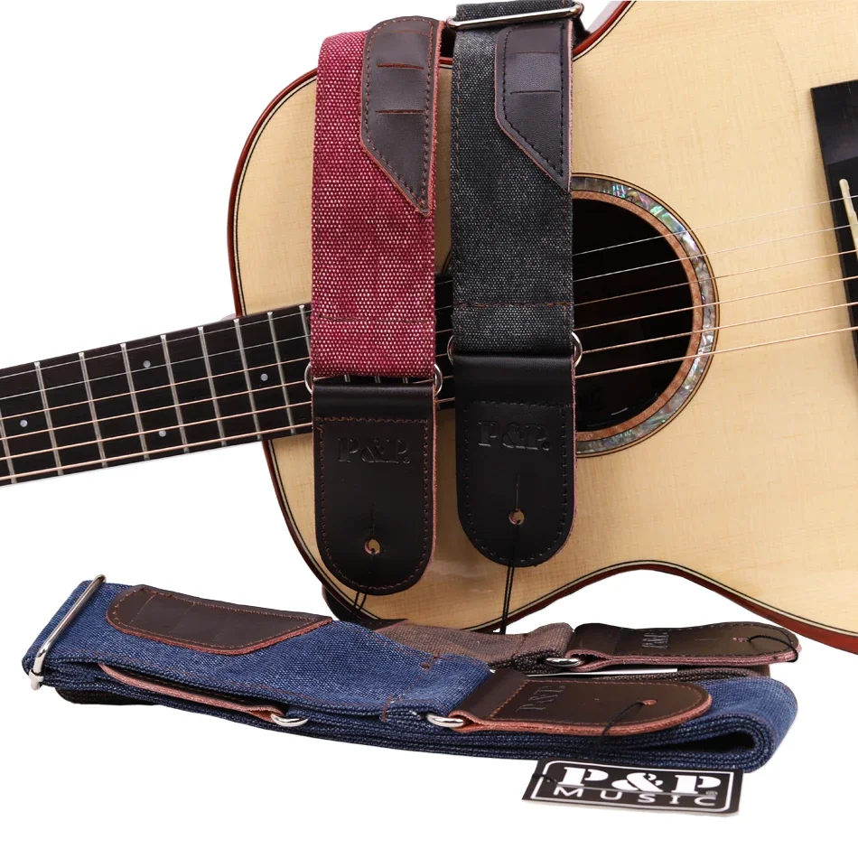 

High Quality Vintage Jean Made Guitar Strap Adjustable Belt for Acoustic Electric Guitar Cow Leather Picks Holder 3 Gift Picks