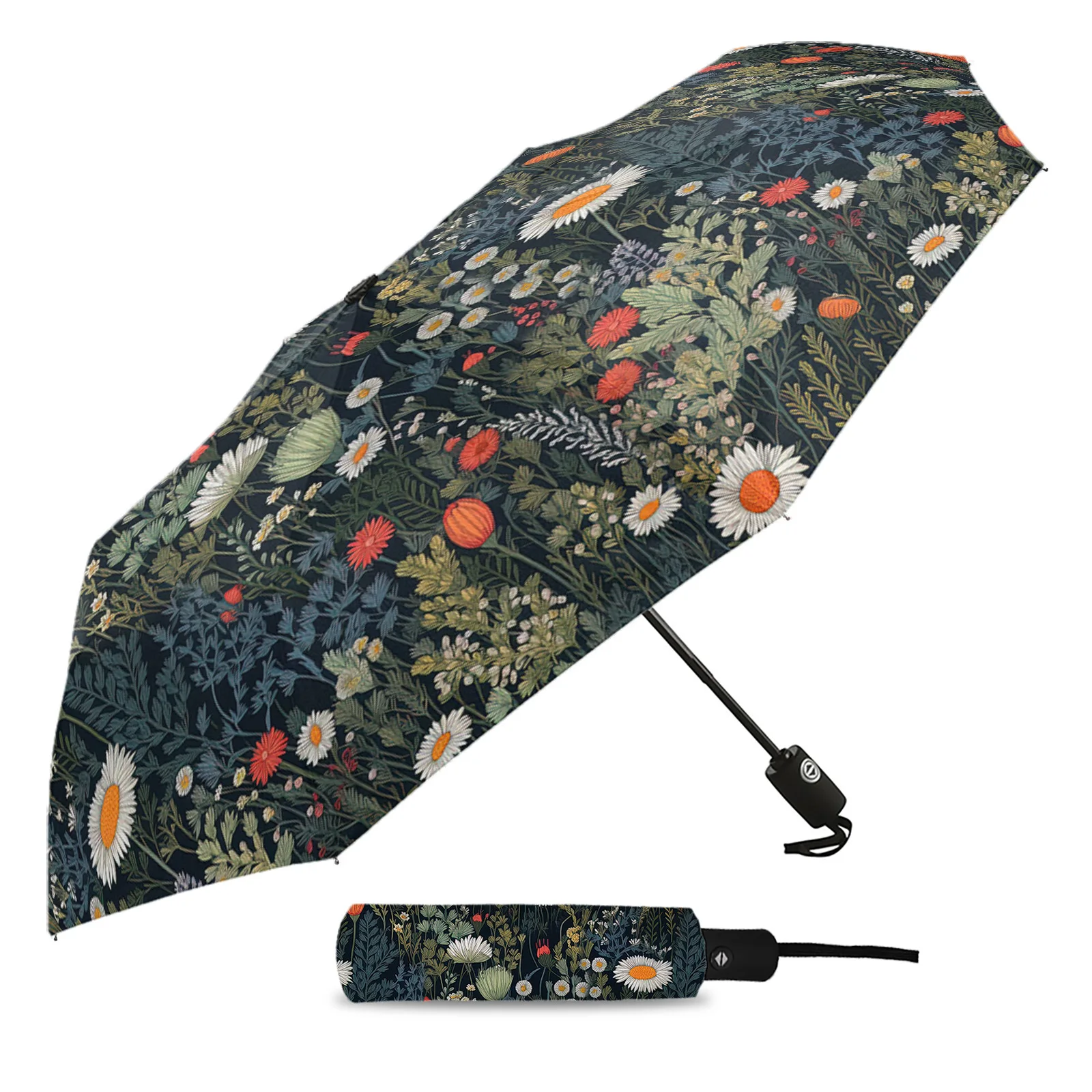 Flowers Leaves Chrysanthemums Automatic Umbrella Travel Folding Umbrella Portable Parasol Windproof Umbrellas