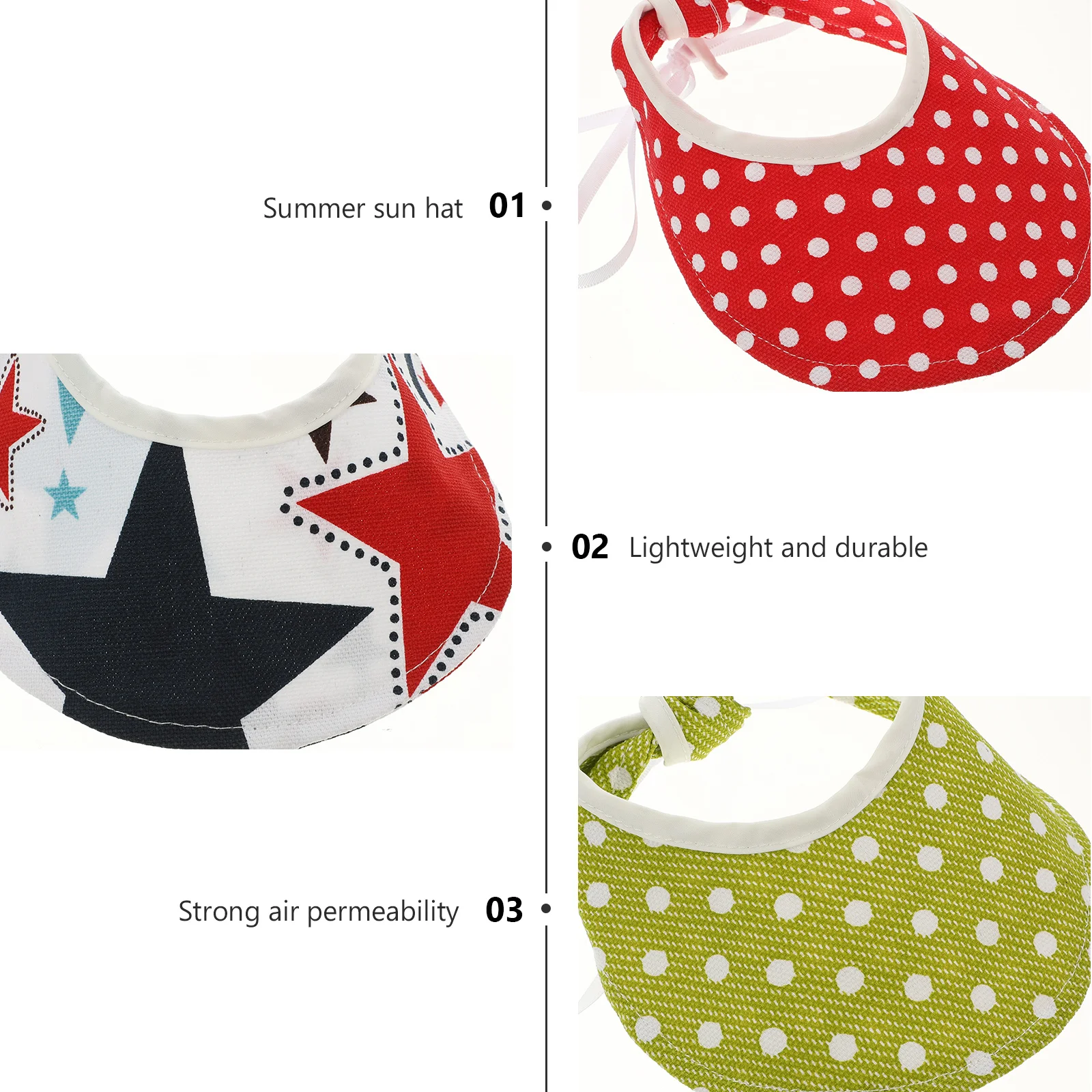 

3Pcs Pet Hat Dog Cat Summer Adjustable Sun Cap Round Brim Outdoor Travel Breathable Lightweight Durable Pet Hat