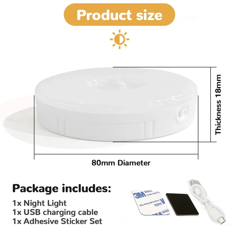 Luz LED nocturna inteligente recargable por USB, lámpara nocturna regulable, inalámbrica, Sensor de movimiento para armario, cocina, dormitorio