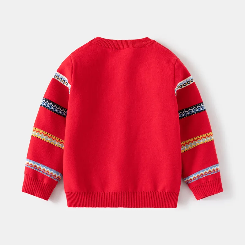 Kids Cartoon Elk Jacquard Christmas Warm Knitted Pullover Sweater Casual Jumpers Baby Boys Girls Autumn Winter Xmas Sweaters