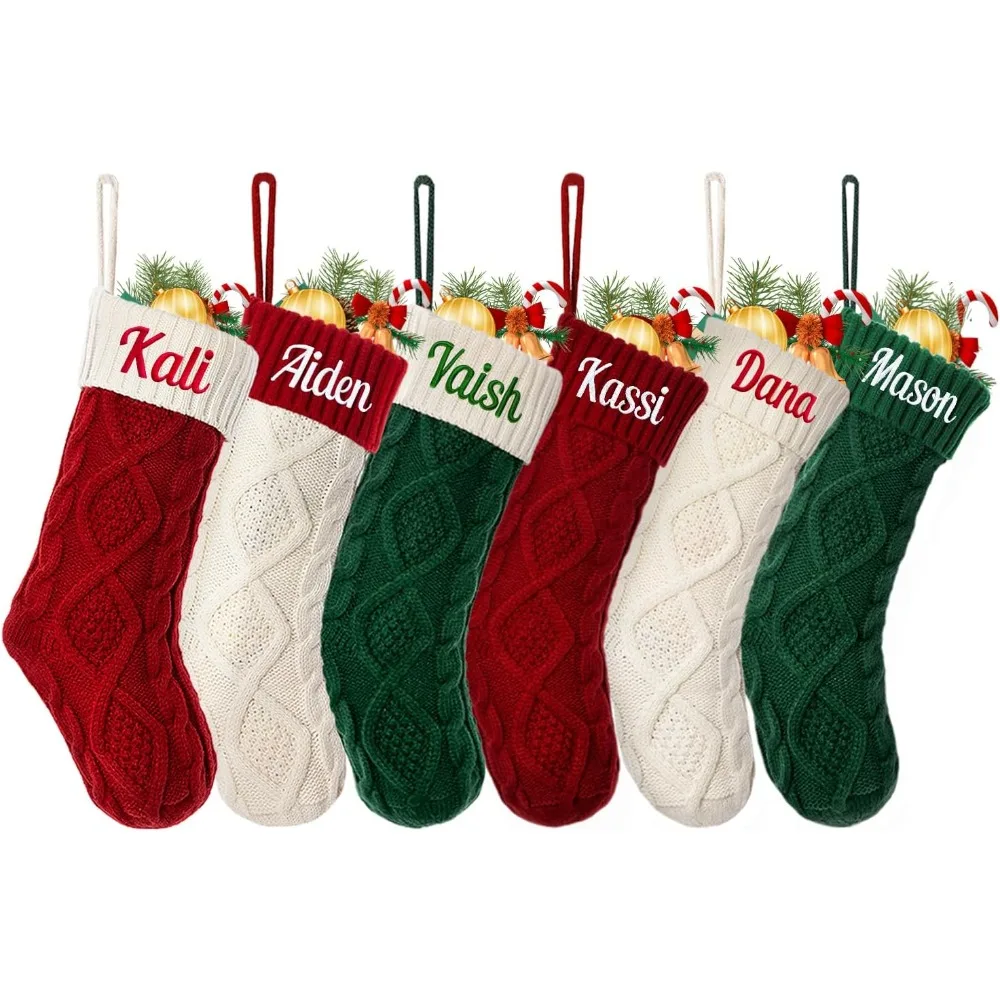 Medias navideñas personalizadas, familia con nombre personalizado, medias navideñas de punto de gran tamaño de 18 pulgadas (talla para niños), (paquete de 10)