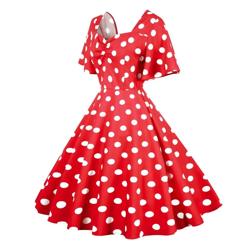 Retro Midi Jurk Elegante Retro A-Lijn V-Hals Avondjurk Met Puntprint Mouwen Voor Dames Hoge Taille Midi Party Prom