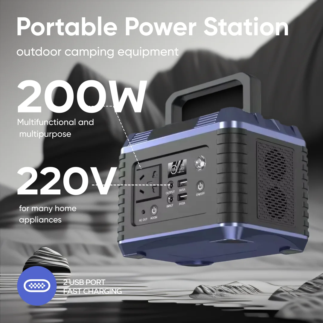 200W 220V Portable Power Station Multi-function USB Energy Storage Power Supply for Outdoor Camping RV External Spare Battery